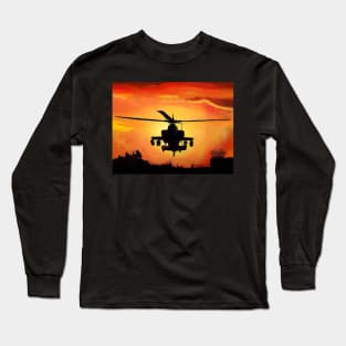 AH-64 Apache Helicopter Oil Painting Long Sleeve T-Shirt